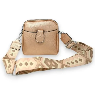 Bolsa tiracolo compacta rosa metalizada