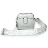 Sac bandoulière argenté compact avec sangle motif géométrique | Mode Tendance