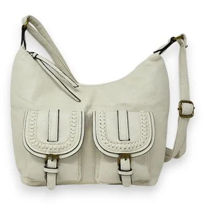 Bolsa tiracolo bege com dois bolsos