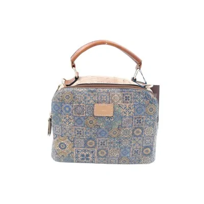 Bolsa de cortiça com estampa geométrica vintage azul