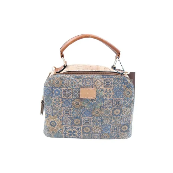 Vintage blue geometric print cork bag
