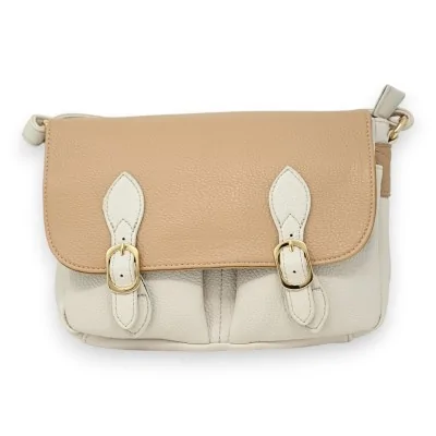 Zweifarbige Schultertasche im Ranzen-Stil beige und taupe