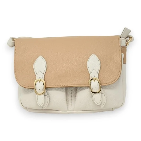 Borsa a tracolla bicolore beige e talpa stile cartella