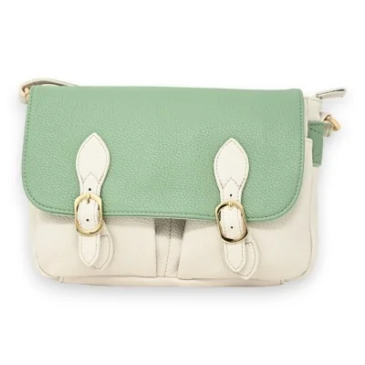 Bolsa tipo carteira com alça de ombro bicolor bege e verde