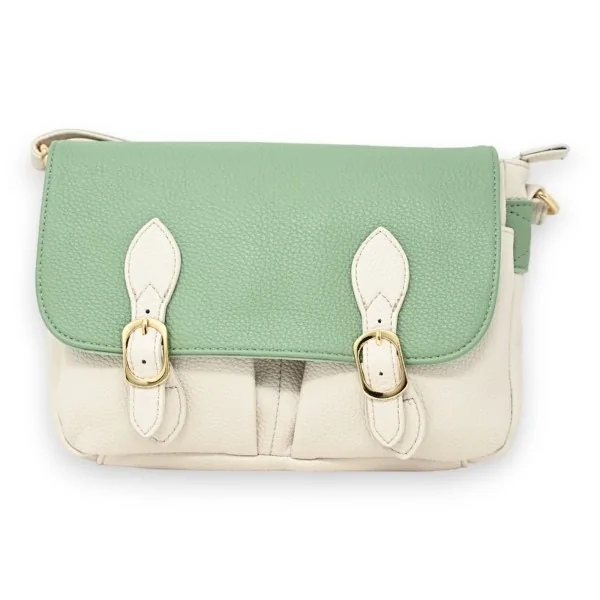 Borsa cartella a tracolla bicolore beige e verde