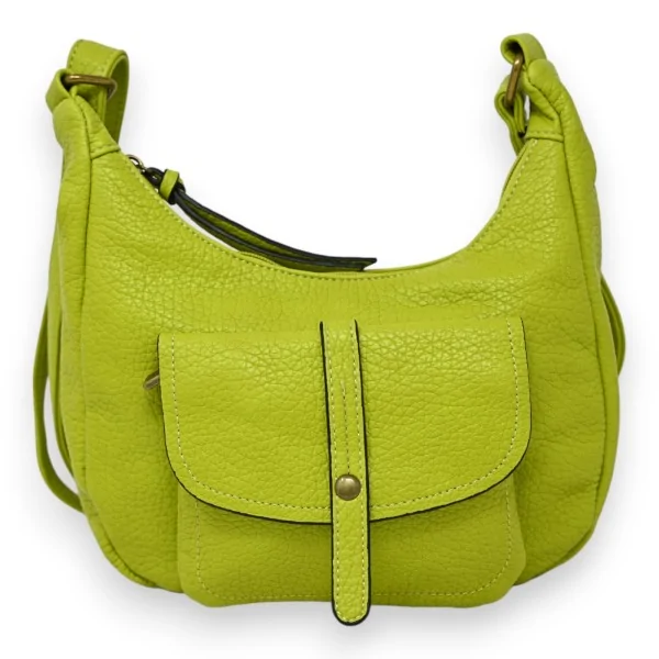 Lime green banana-shaped crossbody bag