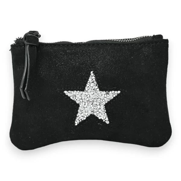 Soft shiny black fabric wallet with star pattern