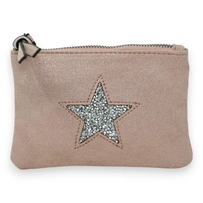 Soft shiny fabric wallet with pink star