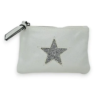 Soft shiny white fabric wallet with star pattern
