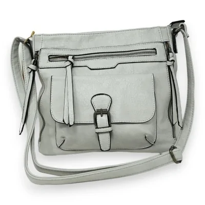 Bolso bandolera gris perla con múltiples bolsillos