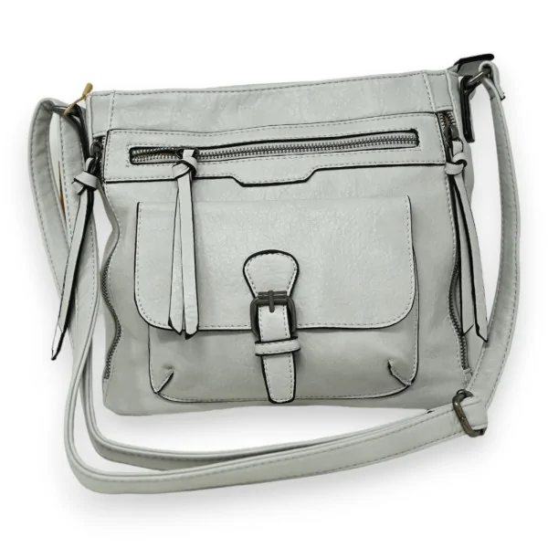 Pearl grey multi-pocket shoulder bag