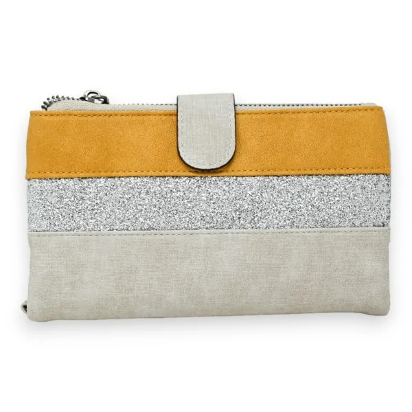 Cartera de mano mostaza y plateada