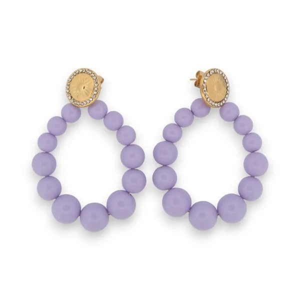 Brincos argola com pérolas lilás