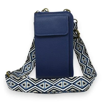 Bolso bandolera para teléfono y cartera azul marino