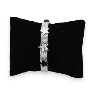 Pulsera rígida de acero plateado con 3 estrellas