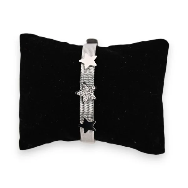 Bracelet acier rigide argenté 3 étoiles