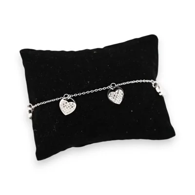 Bracciale sottile in acciaio argentato con multi cuori di strass