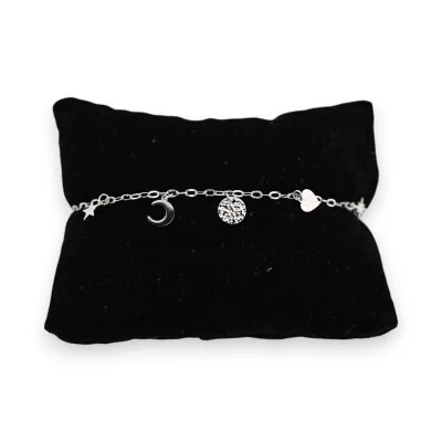 Bracciale in acciaio argentato con ciondoli fantasia