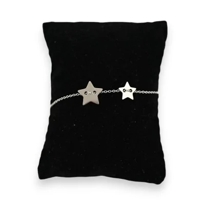 Pulseira de aço prateado com 2 estrelas