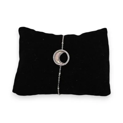 Pulsera de acero plateado con media luna nacarada
