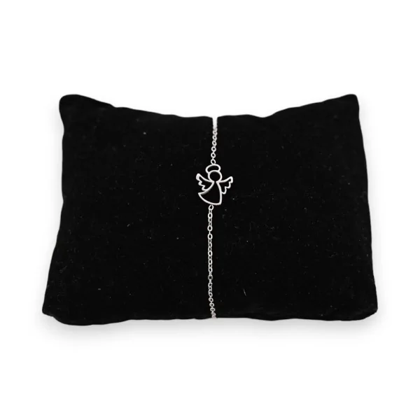 Pulseira de aço prateado com pequeno anjo