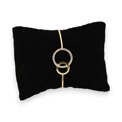 Bracciale rigido in acciaio dorato con 2 cerchi intrecciati