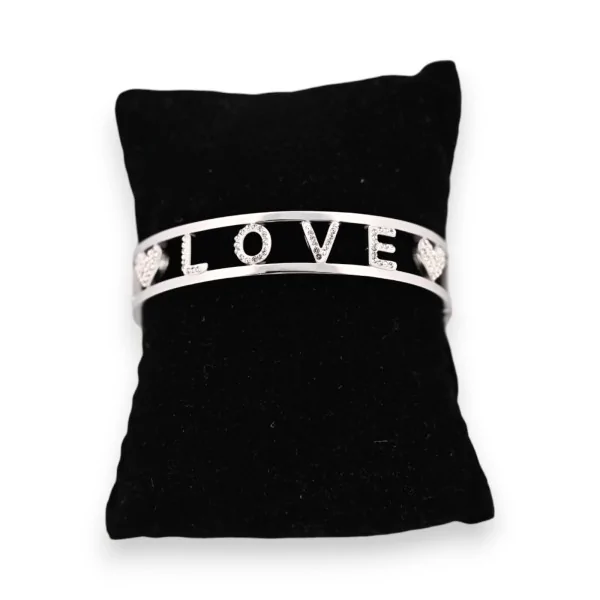 Silberfarbenes starres Armreif aus Stahl LOVE