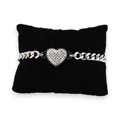 Silver steel chain bracelet with shiny heart