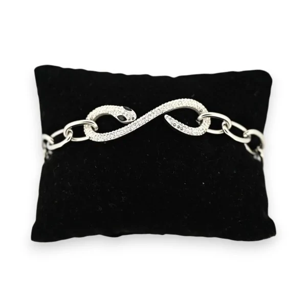 Silver steel snake chain bracelet with rhinestones
