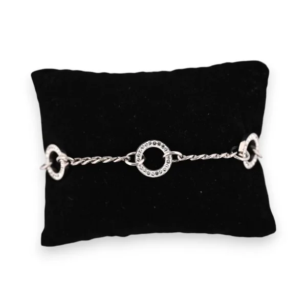 Bracelet acier argenté chaine cercles strass