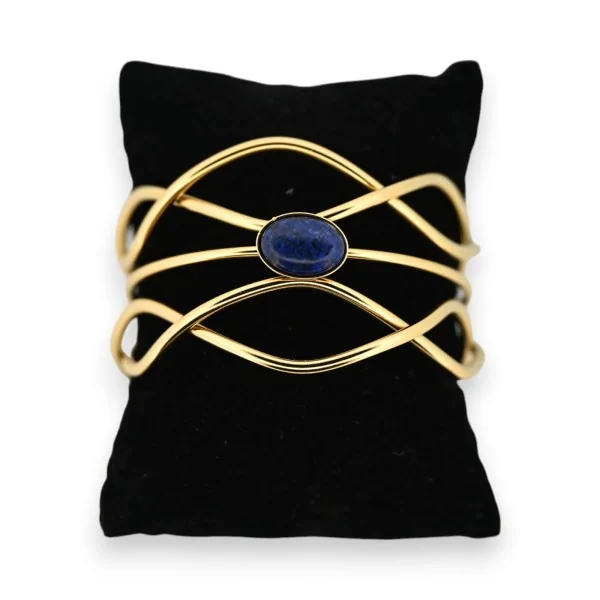 Gold-plated steel bohemian cuff bracelet with blue stone