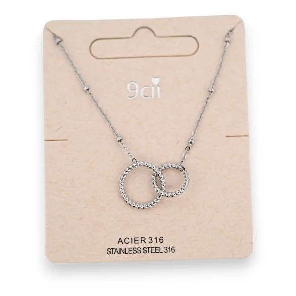 Silver-plated steel necklace with 2 interlocking circles