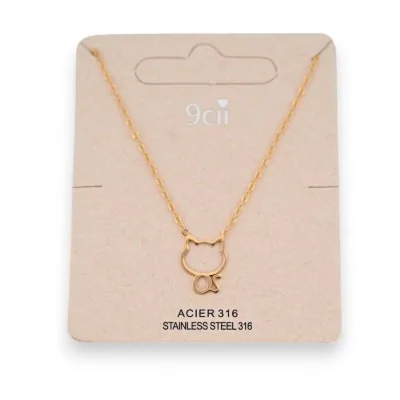 Collier acier doré petit chat