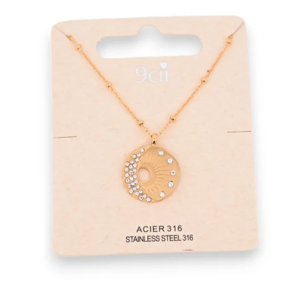 Gold-plated steel necklace with crescent moon and shining sun
