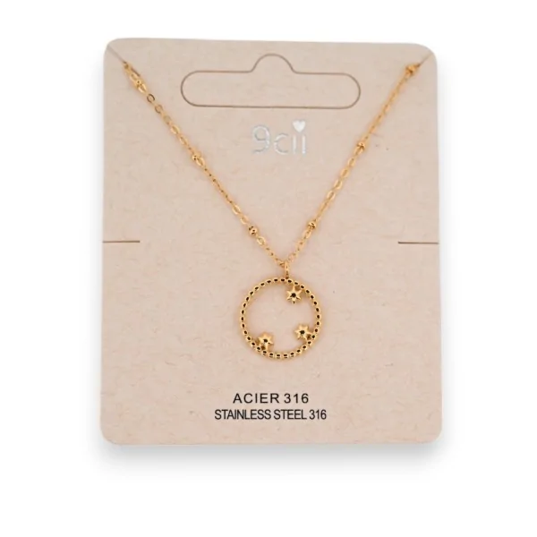Gold-plated steel necklace with openwork circle and 3 small stars