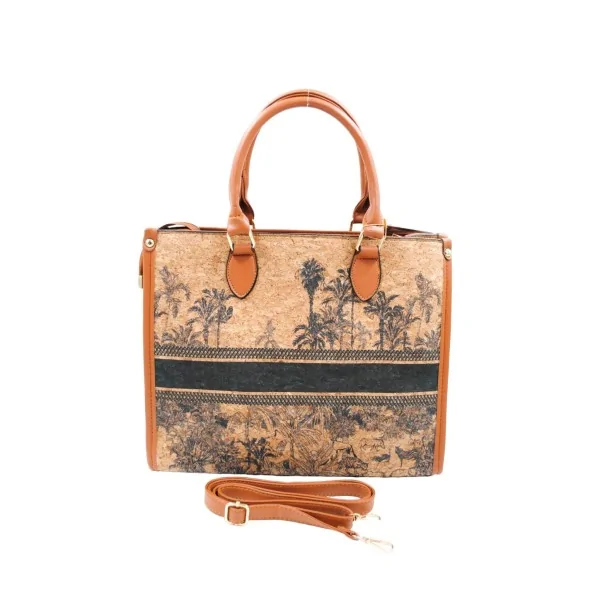 Bolso de corcho estampado toile de jouy azul
