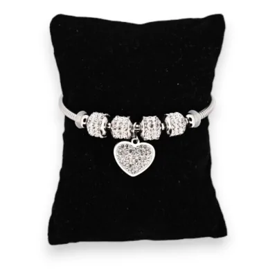 Silver steel bracelet with sparkling heart charm