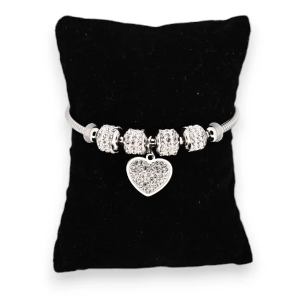 Silver steel bracelet with sparkling heart charm