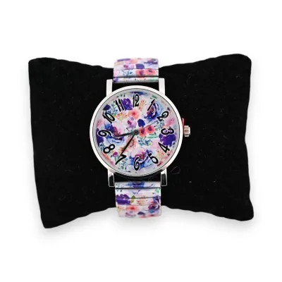 Elastische Uhr mit buntem Blumenmuster