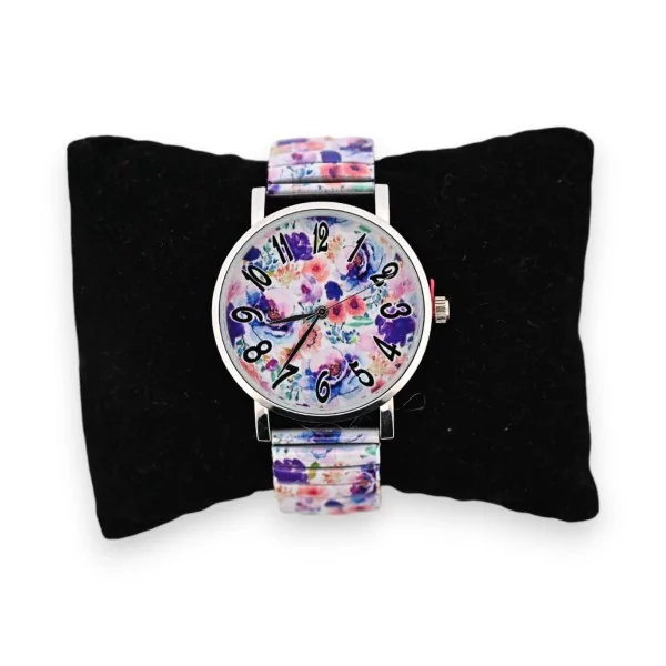 Elastische Uhr mit buntem Blumenmuster