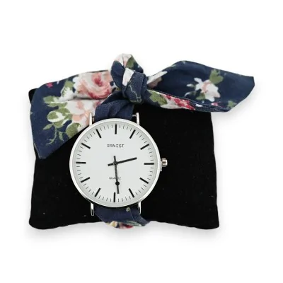 Armbanduhr mit marineblauem Blumenband