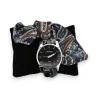Relógio com pulseira de tecido estampado caxemira azul marinho e cáqui