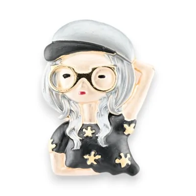 Broche magnética feminina fashion preta e cinza