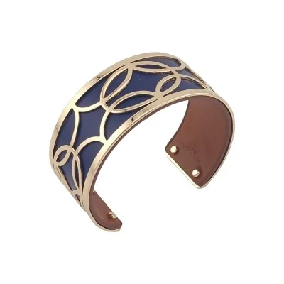 Navy blue and brown cuff bracelet with gold finish