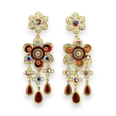 Orecchini fantasia dorati orientali bordeaux