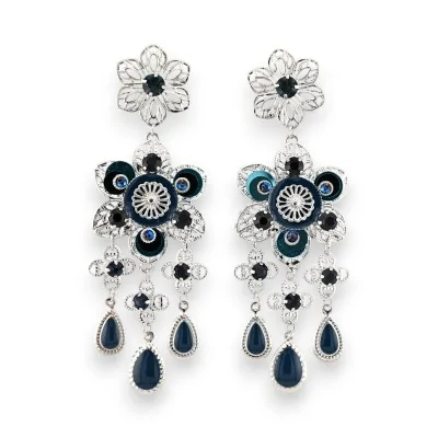 Pendientes plateados de fantasía con matices azules