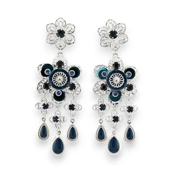 Silver fantasy earrings with blue hues