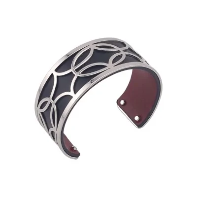 Brazalete ancho negro y burdeos con acabado plateado