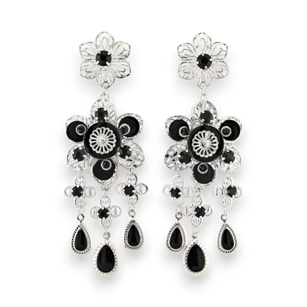 Boucles d'oreilles argentées fantaisies noires
