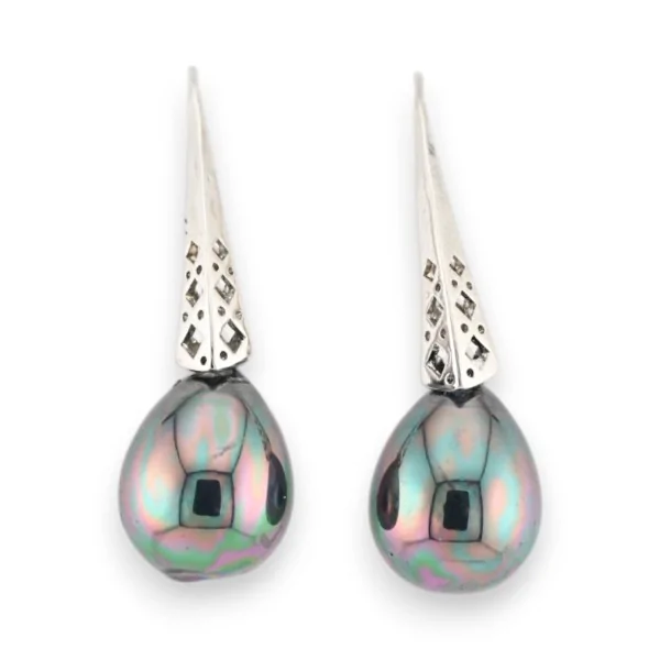 Boucles d'oreilles fantaisies argentées perles grises